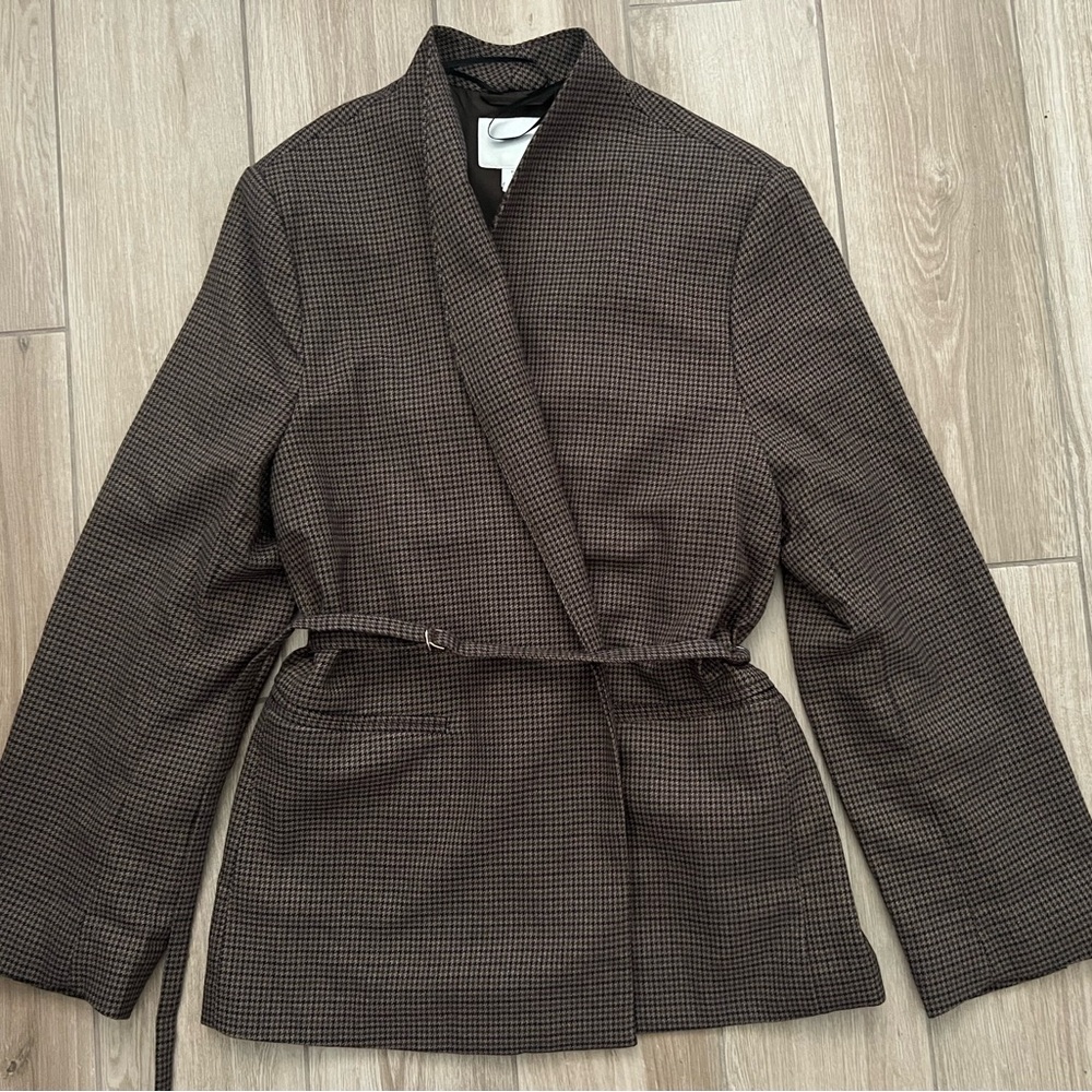 H&M Brown Houndstooth Belted Jacket - Picture 4 of 5